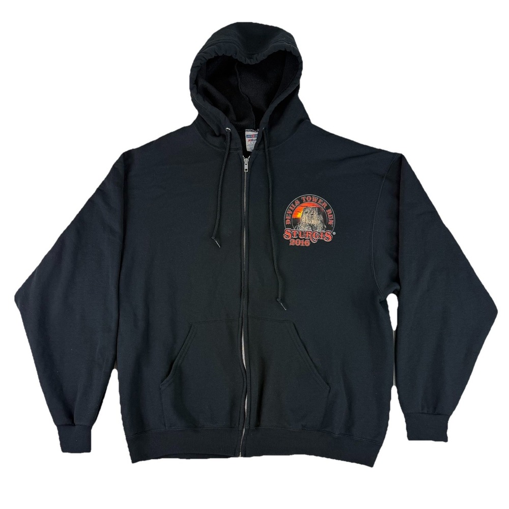 Devils Tower Run 2016 Sturgis Full Zip‎ Jerzees Hoodie Men's XL Bald Eagle Black